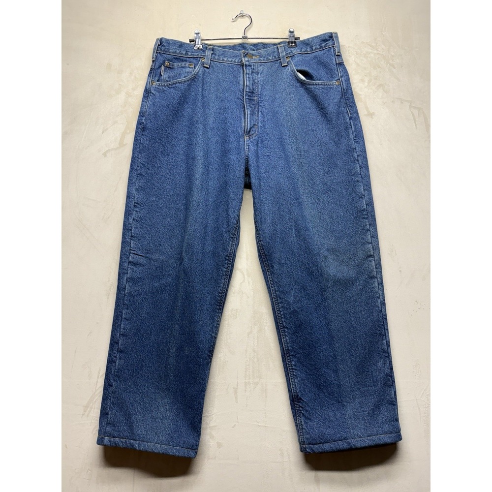 Carhartt B155 DST Men 36x34 Blue Fleece Lined Relaxed Fit Denim Work Jeans